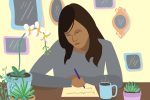 An illustration of a girl writing poetry.