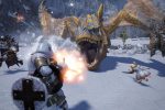 screenshot from monster hunter rise of an armored person battling a fire-breathing dragon