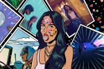 A colorful illustration stylizing the album cover of Olivia Rodrigo's debut album 'Sour' highlights the diversity and youthfulness of the tracks' sounds and subjects.