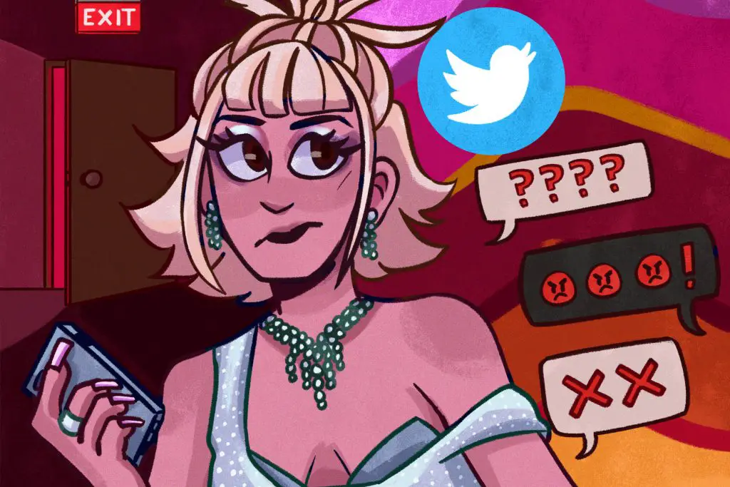 An illustration of Doja Cat using Twitter.
