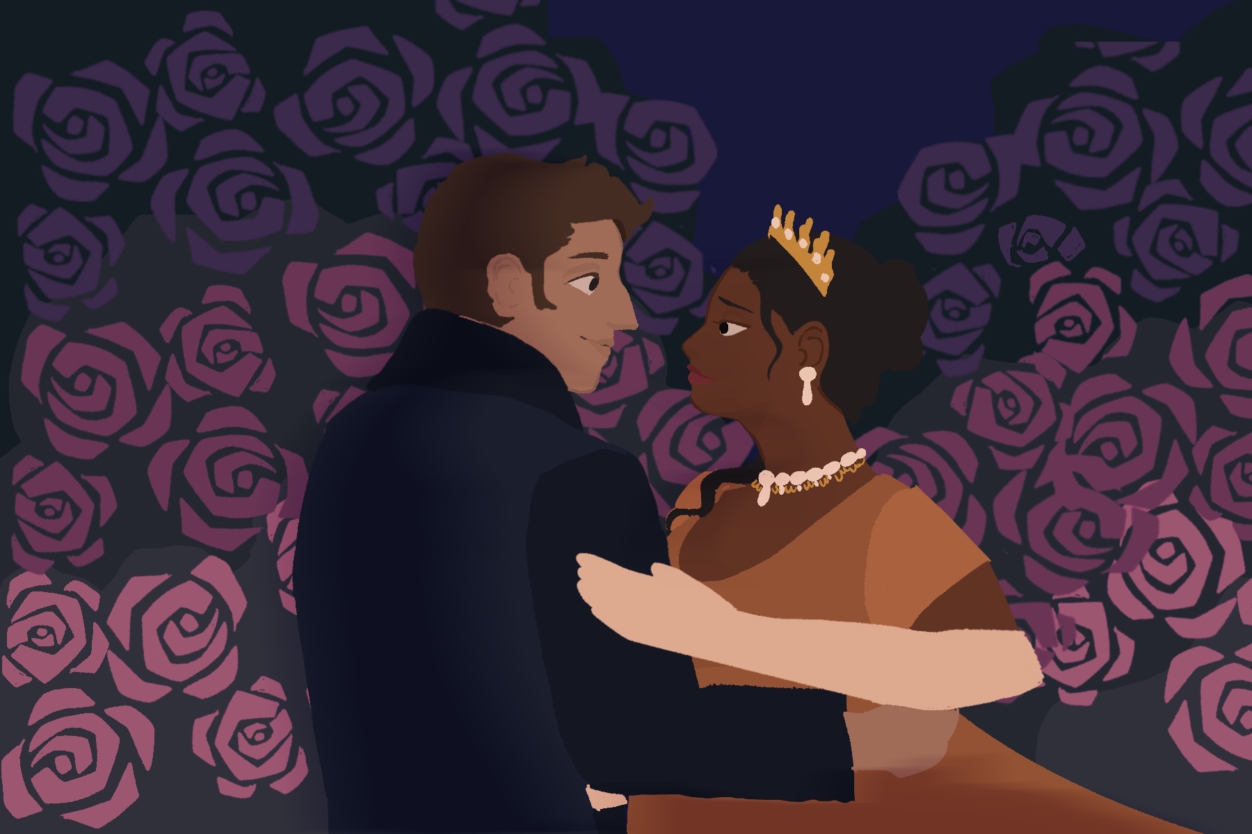 An illustration of Anthony and Kate from Bridgerton.