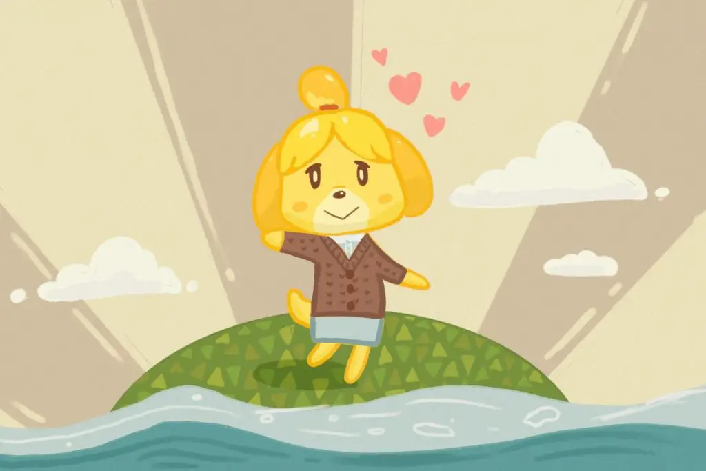 in an article about animal crossing, illustration of isabelle on an island