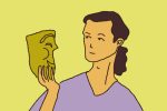 An illustration of someone holding a theater mask