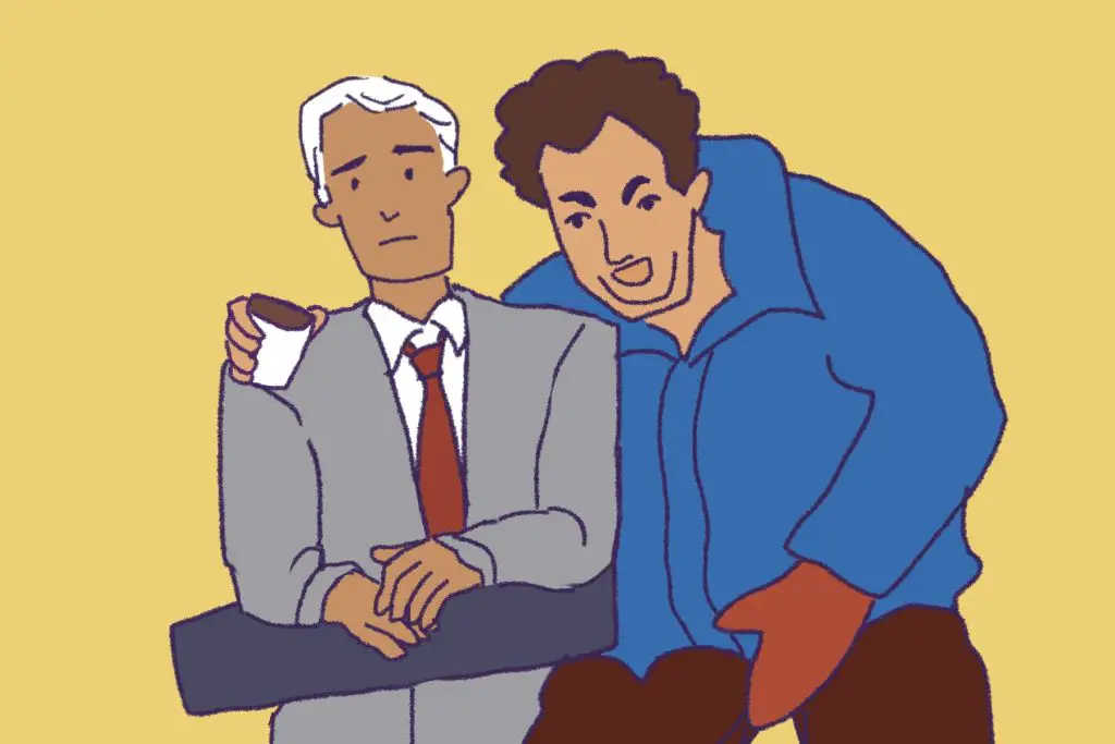 An illustration of Del Griffith and Neal Page from Planes, Trains, and Automobiles